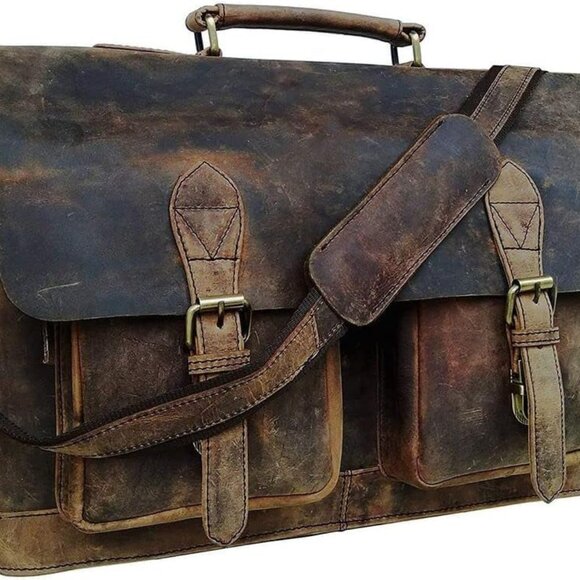 Retro Brown Laptop Messenger Bag Office Briefcase Crossbody Travel Bag For Men A - Picture 1 of 7